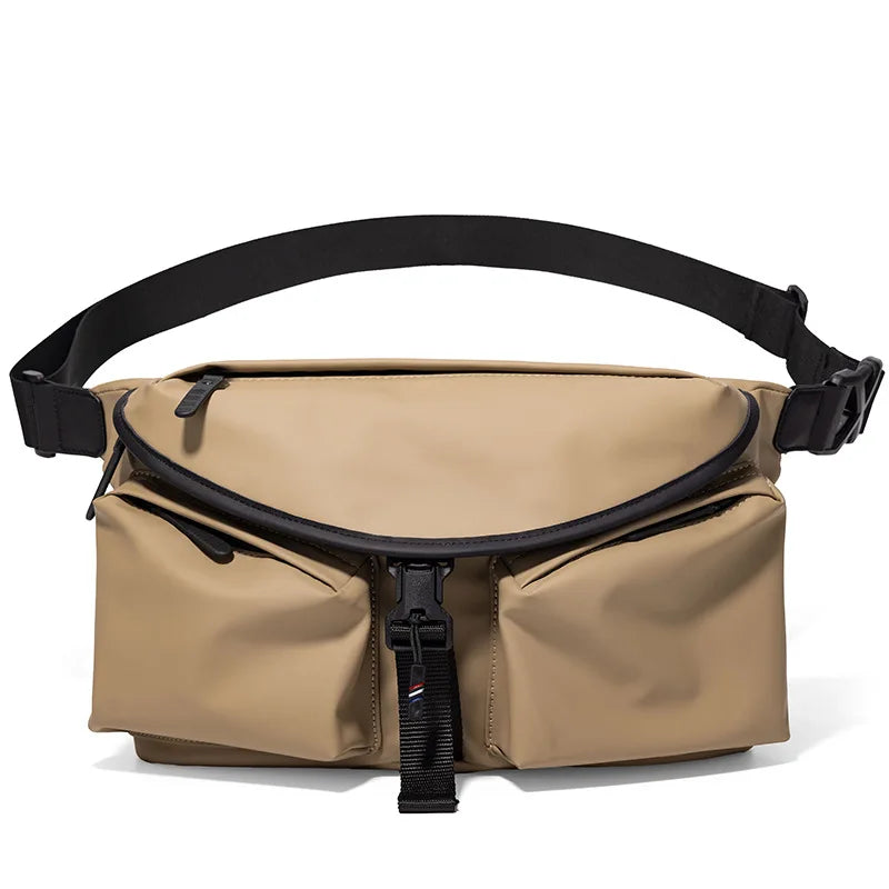 Lightweight PU Waterproof Crossbody Bag Stylish Street Commute Sling Qme Khaki
