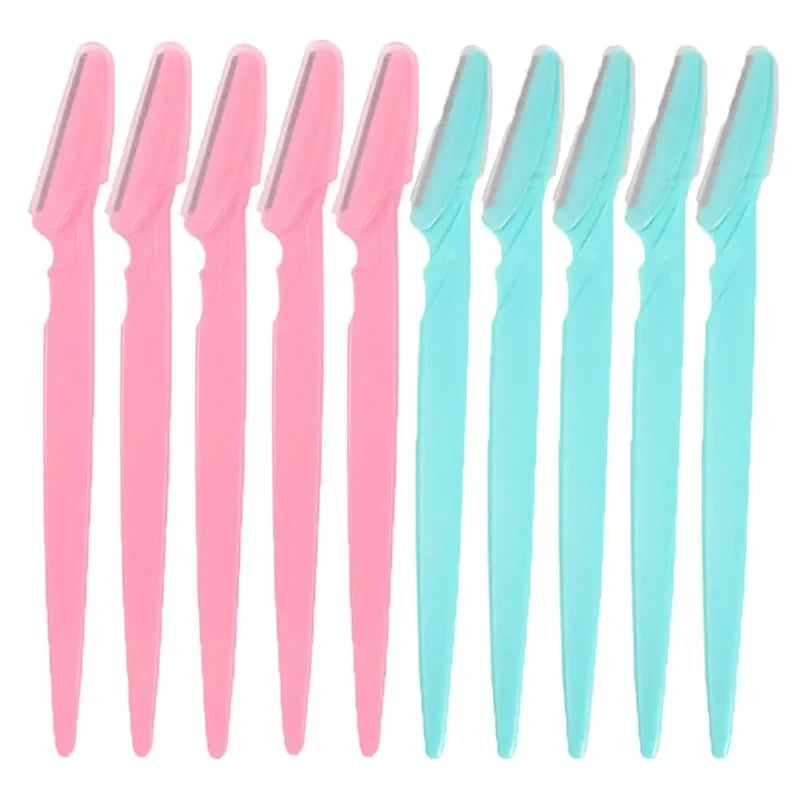 Eyebrow Trimmer Eyebrow Razor Safety Face Shaver Eye Brow Shaper Portable Blades Hair Removal Cutters for Woman Cosmetic Tools Qme 10Pcs pink Blue