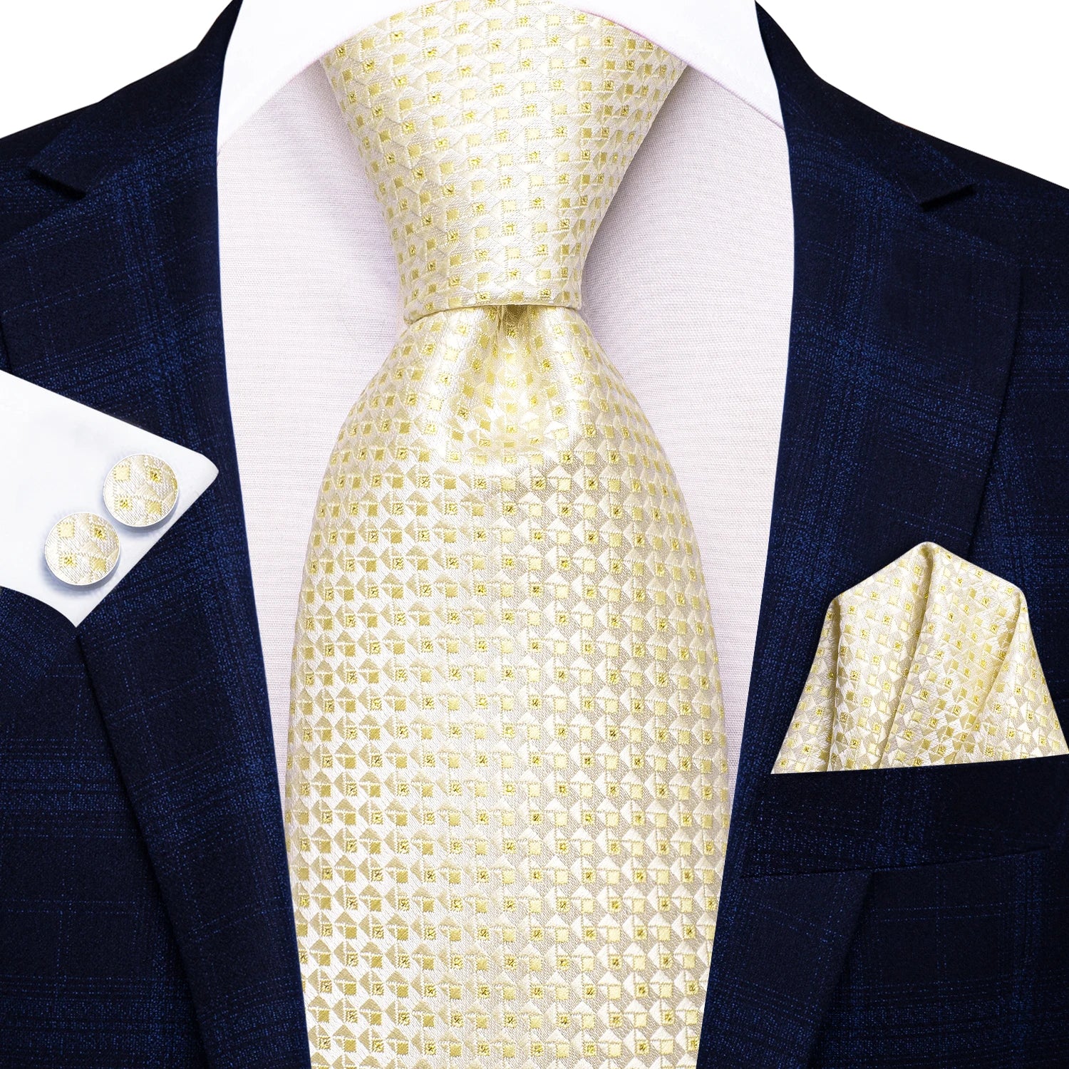 Hi-tie Floral Champagne Ivory Mens Elegant Necktie Handkerchief Qme N-3783
