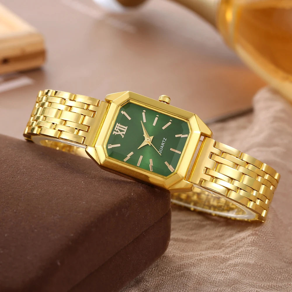 New Trendy Square Women's Watch Gold Watch Women's Watch Steel Belt Women's Watch 1pcs Qme 7