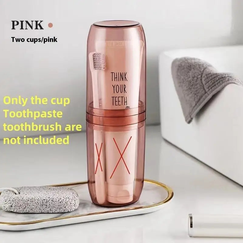 Portable Toothbrush Case Storage Box Outdoor Business Trip Travel Qme Pink 2 cups