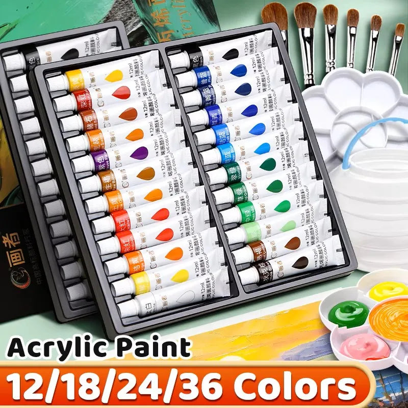 12/18/24/36 Colors Acrylic Paint Set,12ml Acrylic Painting Kit ,Rich Pigment , for Paper,Wood,Canvas,Rock,Ceramic,Clothes,DIY Qme