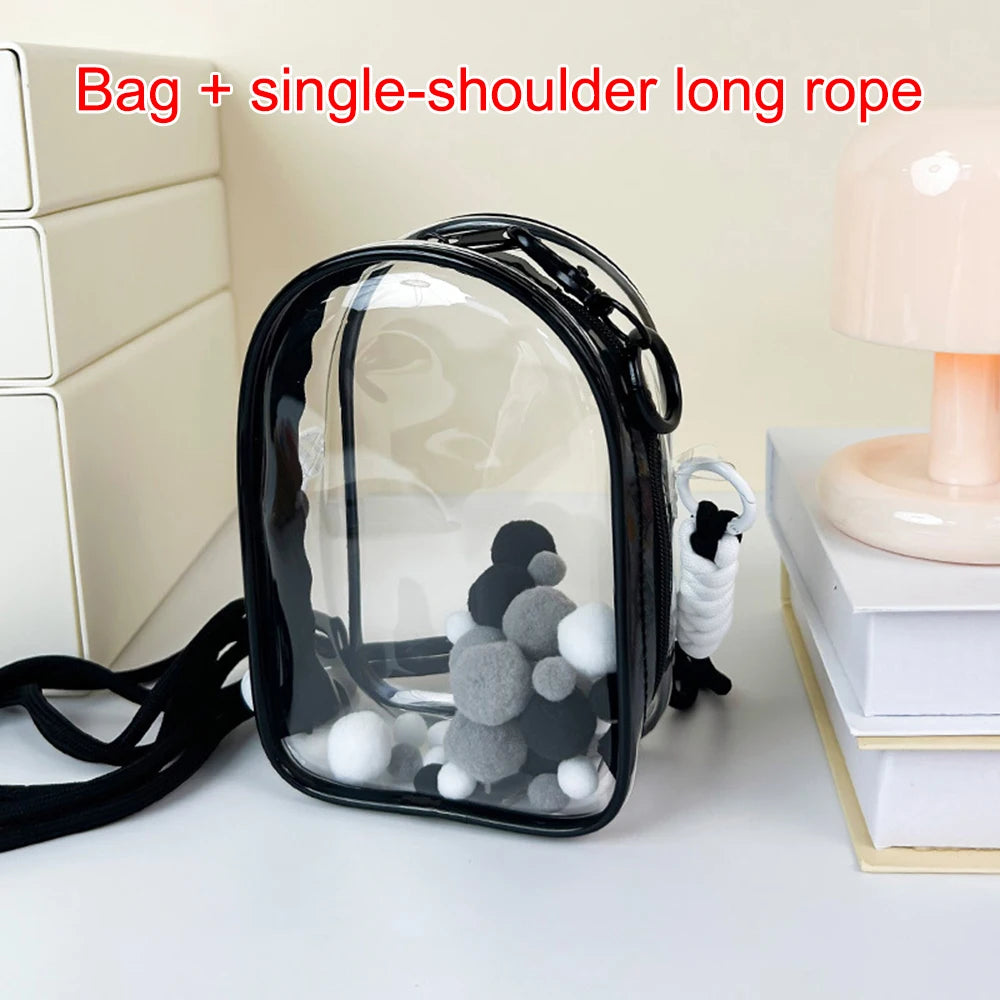 Labubu Protect Case Labubu Sitting Party 15cm Cotton Doll Shoulder Pain Bag PVC Storage Bag Labubu Walk Bag Dustproof Qme black