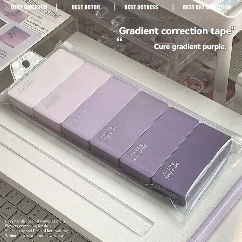 6Pcs High Appearance White Correction Tape Fast Clean Smooth Writing Tear Resistant Correction Tape Office School Stationery Qme big-purple