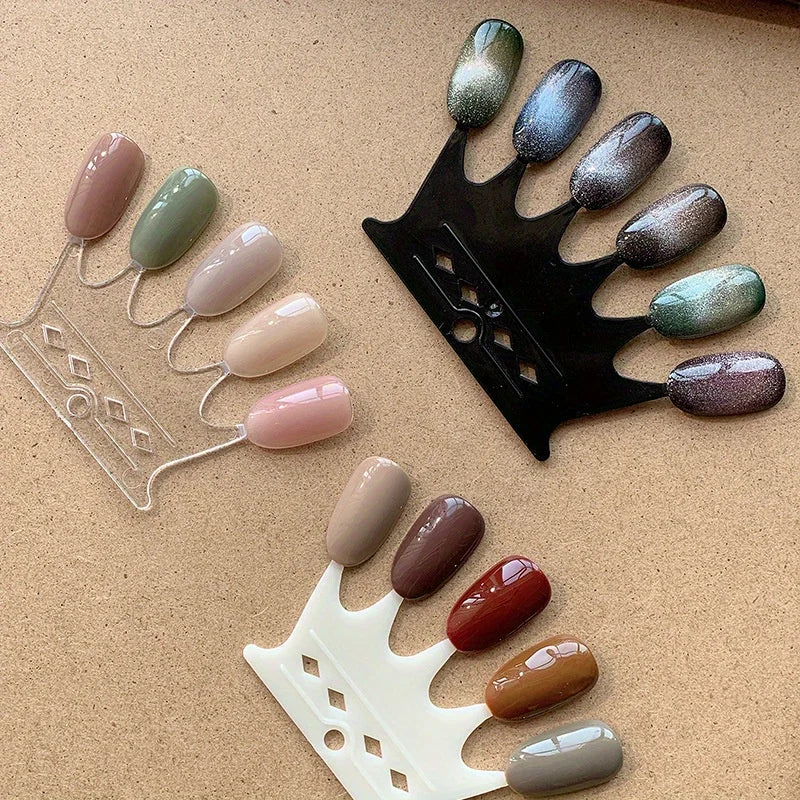 2 Sets 5-Finger Nail Color Display Card, Crown Shape Nail Swatch Sticks with Ring, Removable False Nail Tips Holder for Nail Art Qme