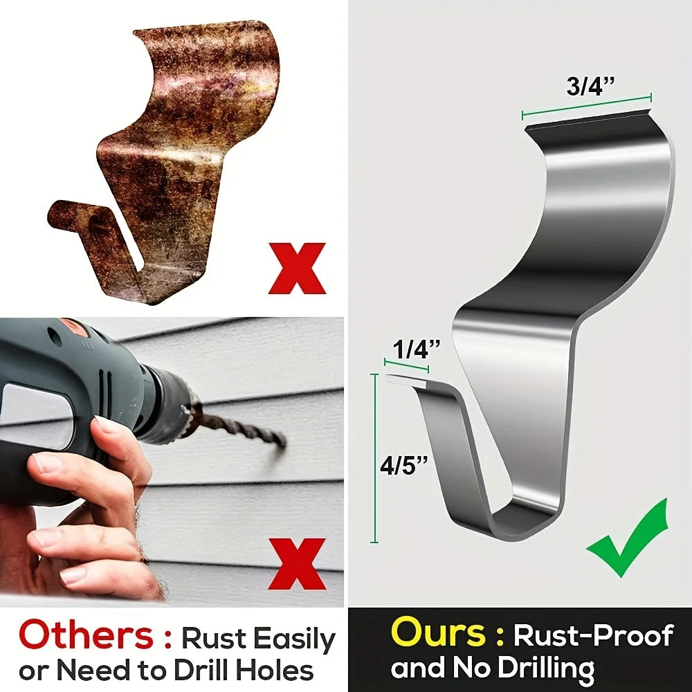 Vinyl Siding Hooks, Heavy Duty Stainless Steel Siding Hooks Vinyl Siding Hangers, Low Profile & No Holes Needed Siding Clips Qme