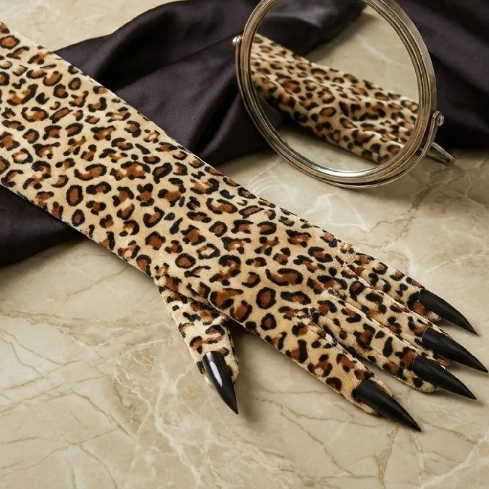 Fashion Long Sleeve Leopard Pattern Gloves Personality Stretch Qme