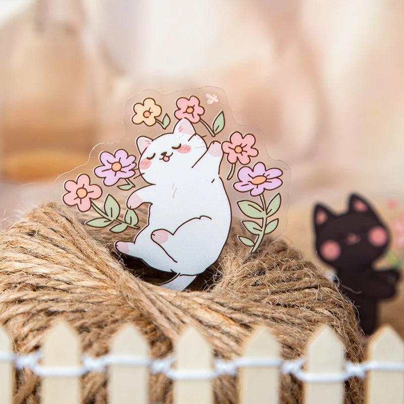 20 Sheets/Bag Cute Cat PET Stickers for Creative Journal Scrapbooking Stationery Planner Phone Case Gift Decor Qme