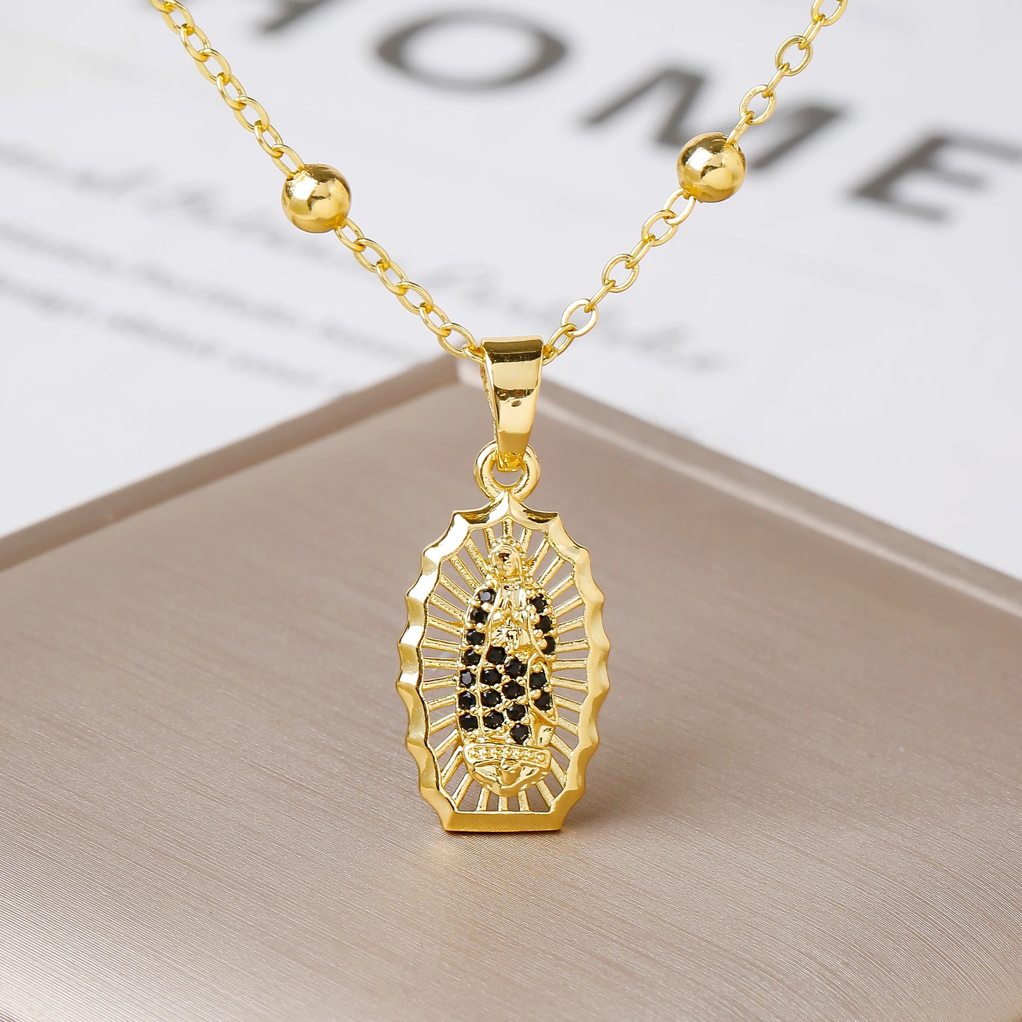 New Fashion Round Rotating St. Benedict Zirconia Pendant Necklace—Lucky for Women's Party Gold/Rose Gold Jewelry Amulet Gift Qme 1