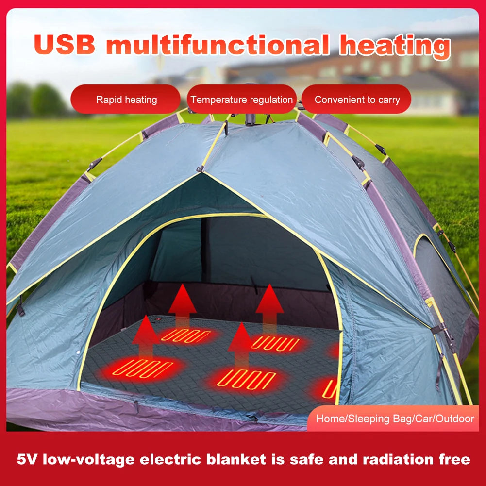 Heated Sleeping Bag Pad Waterproof Sleeping Mattress Heated Mat 70x59 Inch 6 Heating Zones for Home Office Car Fishing Qme