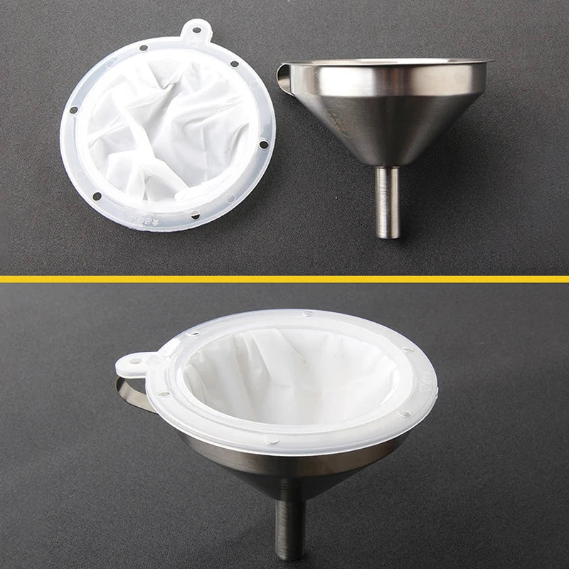 100/120/200/300/400/450 Mesh Nylon Filter Stainless Steel Funnel For Fruit Milk Traditional Chinese Medicine Oil White Wine Qme