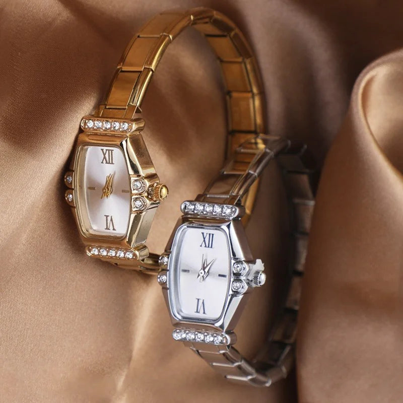 2025New Fit 9MM Width Italian Charm Square Zircon Elastic Watch High Quality Bracelets Bangle for Party Birthday Daily DIY Gifts Qme