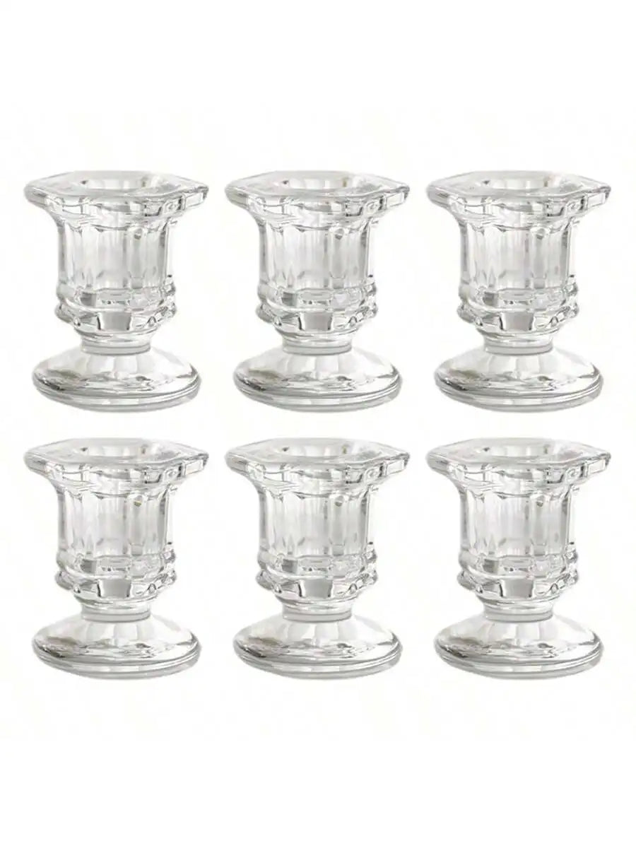 1 Bulk Candle Holders Christmas Holder 6 Clear Glass Tapered Qme 6pcs