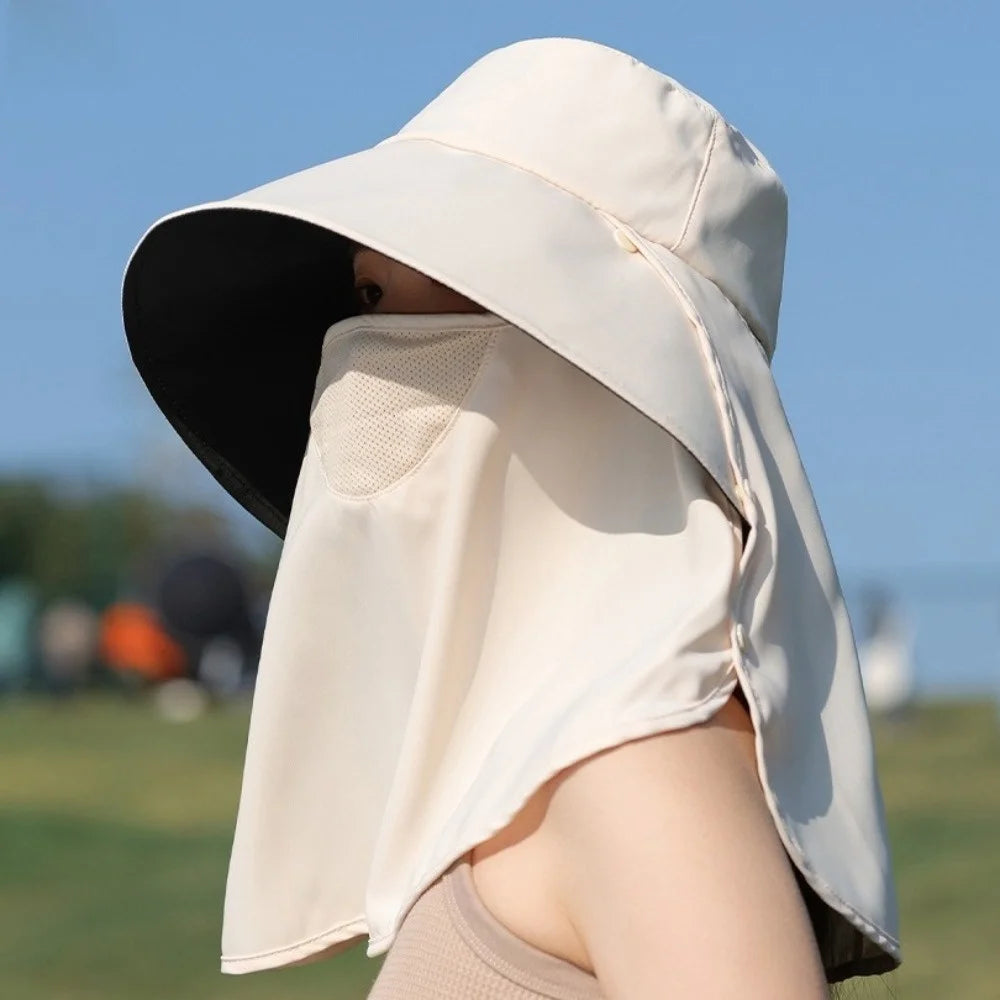 Wide Brim Sunscreen Fisherman Hat Lightweight Full Face Cover Qme