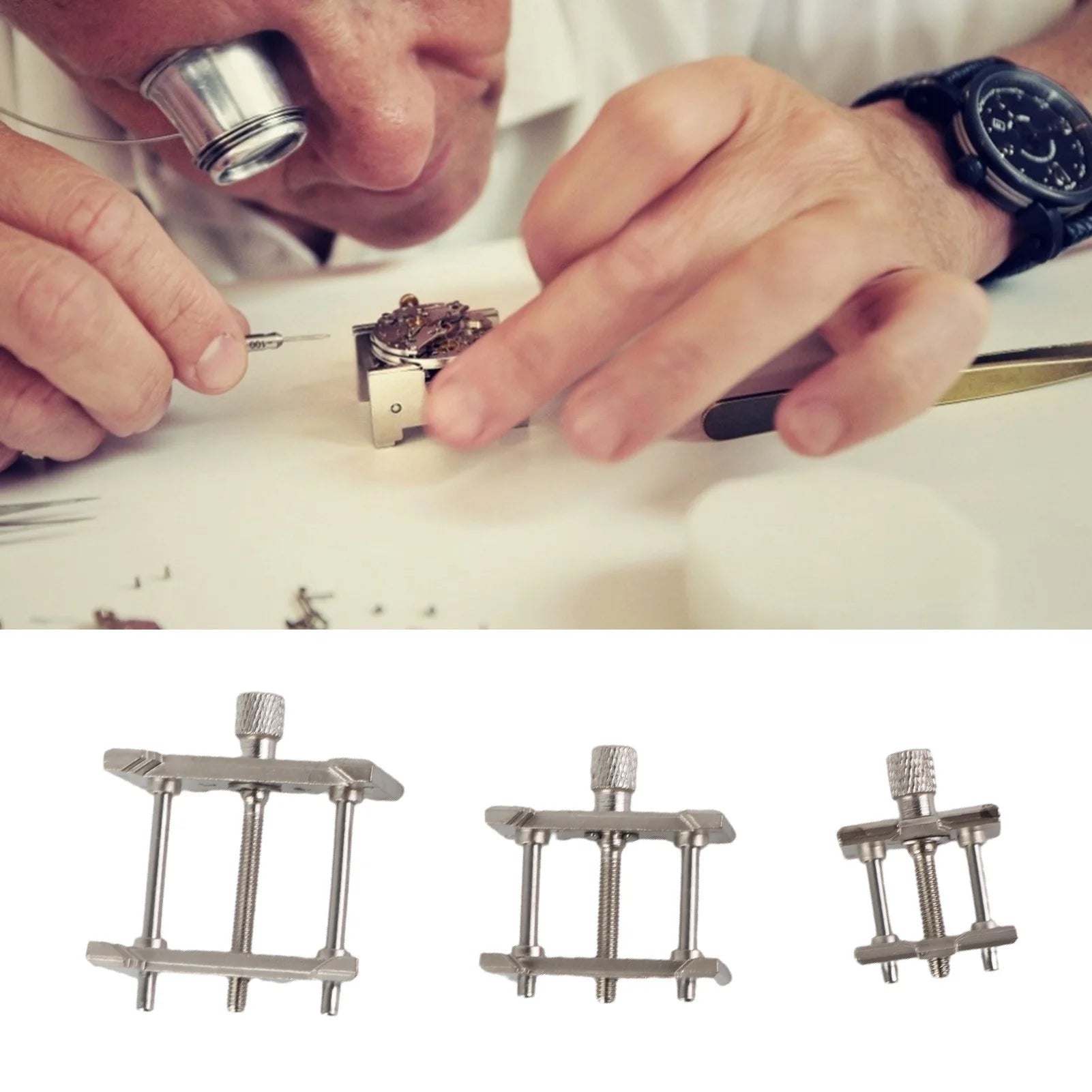 3pcs/Set Metal Watch Movement Fixed Base Holder Watchmaker Accessory Repairing Tool Watch Movement Holder Watch Repair Tool Qme