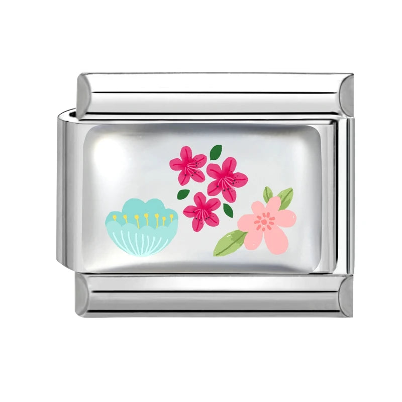 Design Colorful Earth Sun Sunflowers Stainless Steel Link fit 9mm Italian Flowers Series Jewelry Making DIY Charm Bracelet Gifts Qme Style 28