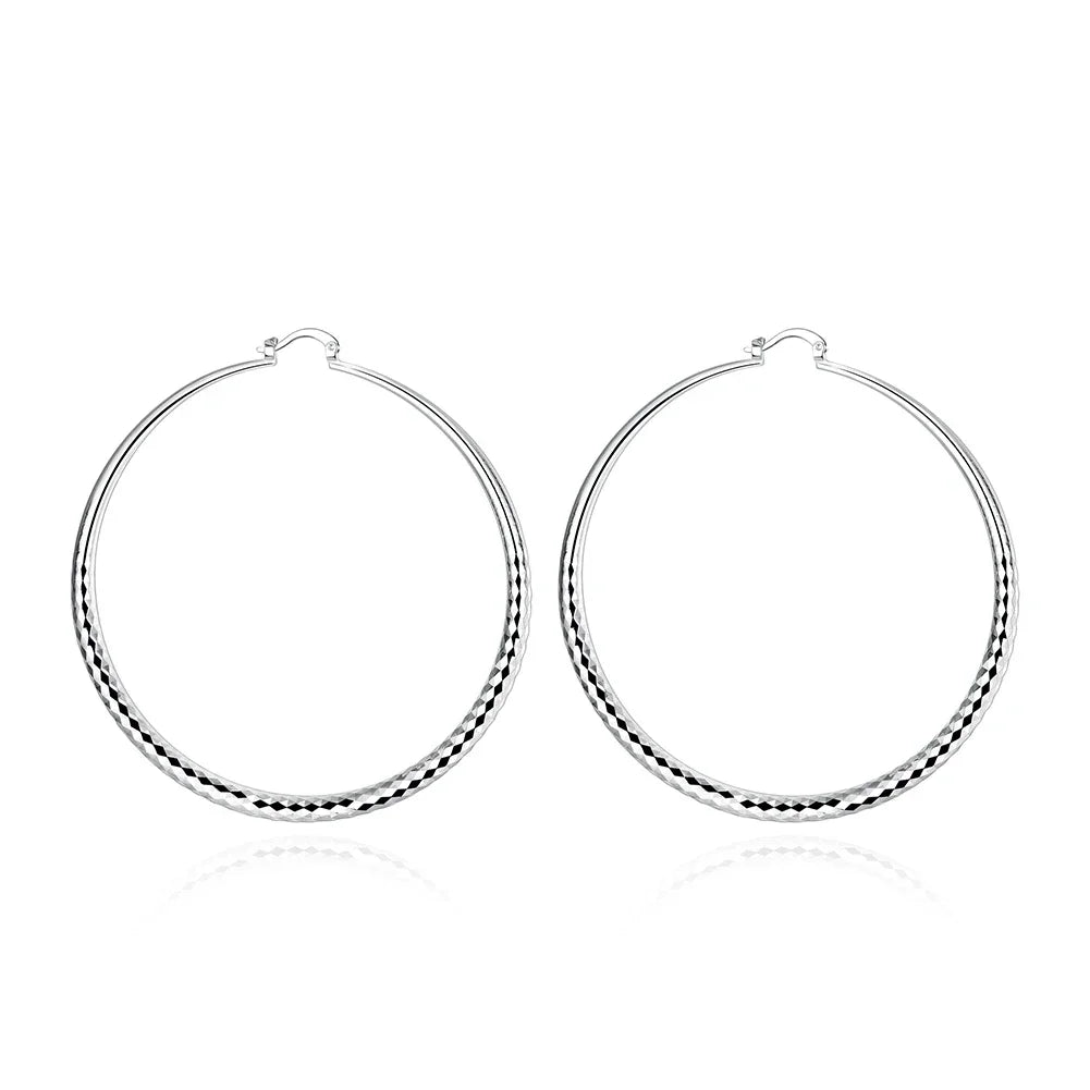 Hot 925 Sterling Silver 7CM Earrings for Women Fashion Jewelry Big Circle Earrings Street All-match Jewelry Gifts Qme
