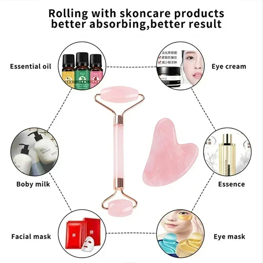 Facial Massage Roller With Gua Sha Stone Multifunctional Massager For Body Eye Acupoint Relief Anti-Aging Daily Skin Care Tools Qme