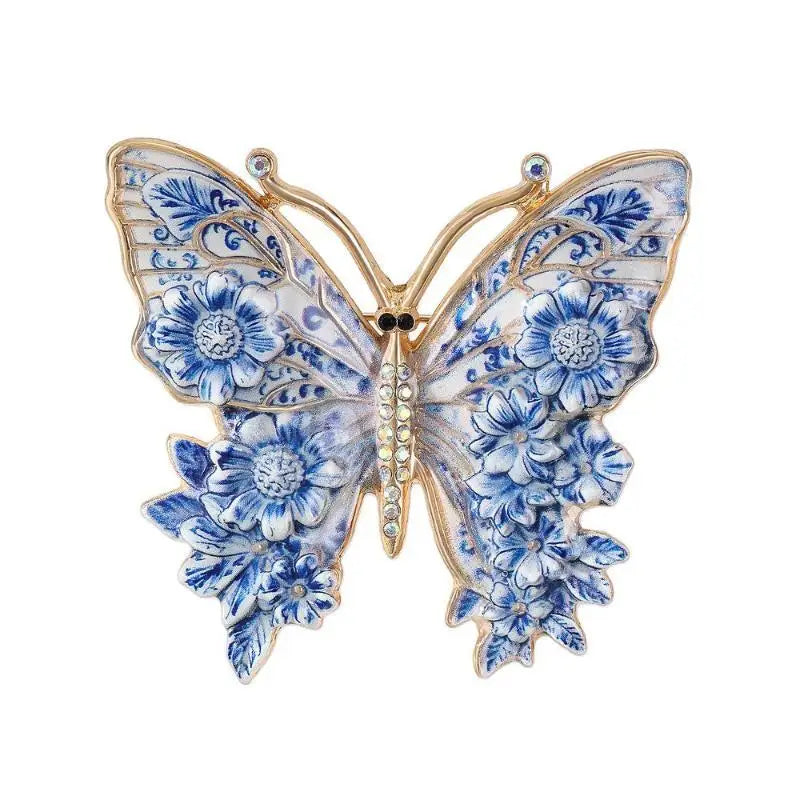Chinese Blue White Porcelain Pattern Brooch Elegant Floral Animal Design for Cheongsam Banquet Outfit Decor Lapel Pin Qme A
