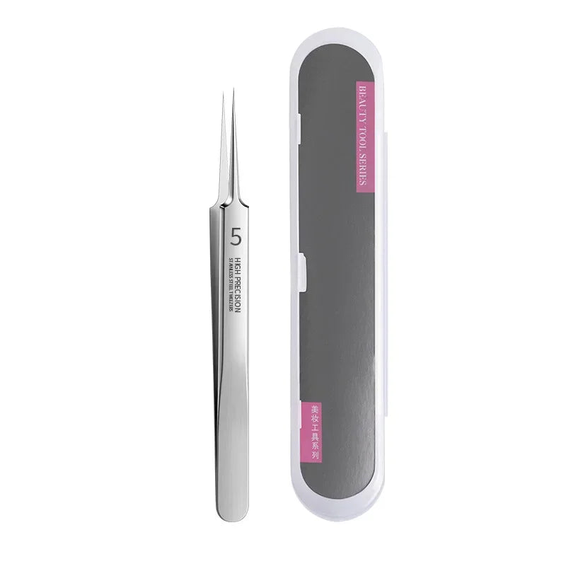 Ultra-fine Acne Pimples Blackhead Clip Tweezers Beauty Face Skin Care Cleaning Blackhead Remover Kit Acne Needle Hook Tool Qme Straight with box