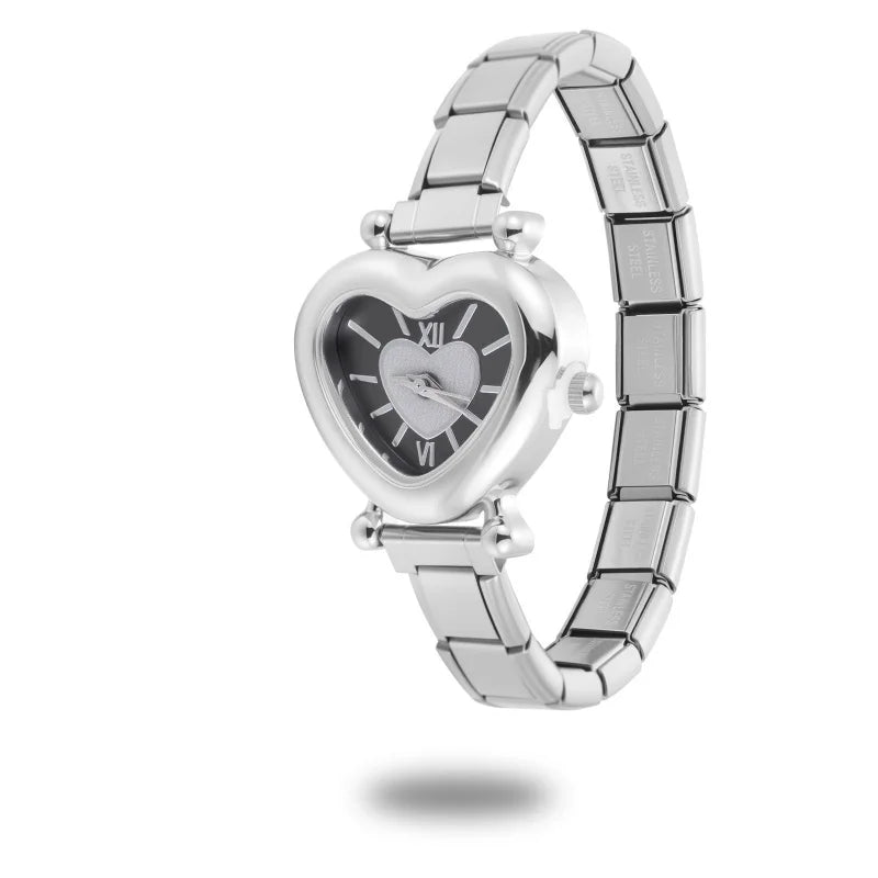 Wholesale Women's Men DIY 9MM Width Italian Elastic Charm Stainless Heart Shape Watch Bracelet Bangle For Birthday Jewelry Gifts Qme Style 40