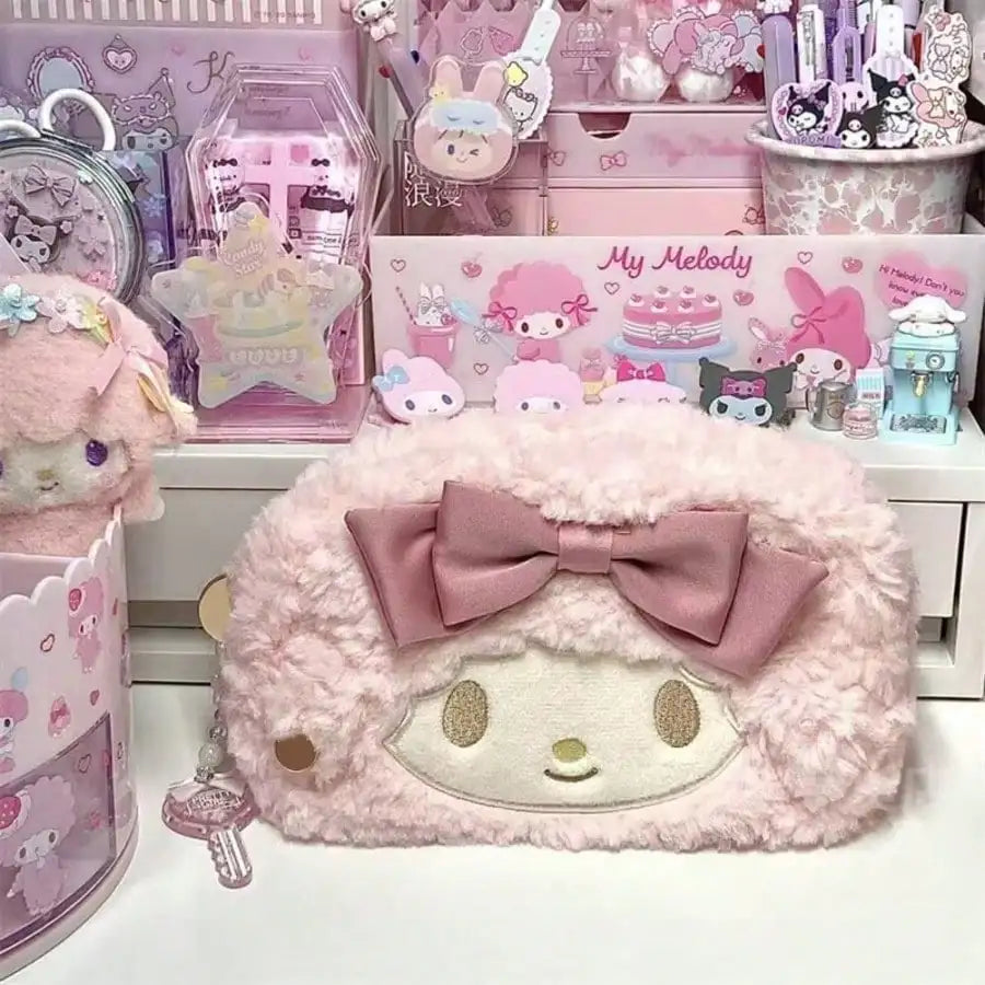 Sanrio KT Cat Plush Pencil Case High-value Cross Cute Bow Cartoon Qme