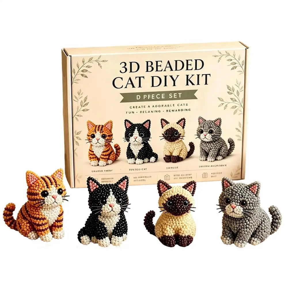 DIY Animal Beading Kit Cute Beginner-Friendly 3D Cat Funny Animal Beadwork Kit for Desk Decorations Bookshelf Decor Party Favors Qme B