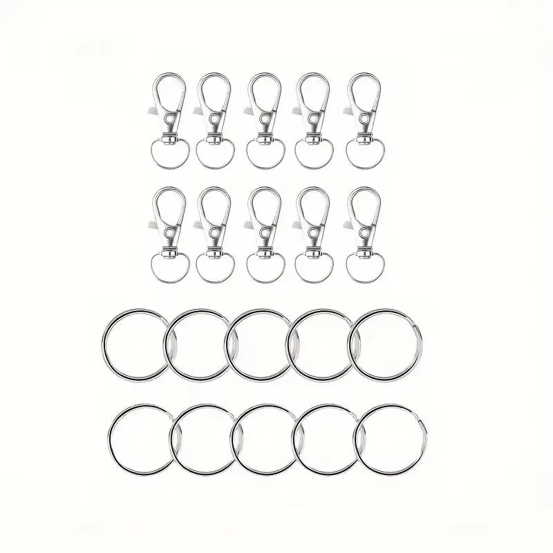 20 high-quality rotary spring hook with key ring, for key ring making kit, metal lanyard keychain hook lobster ring for key jewe Qme 20PCS