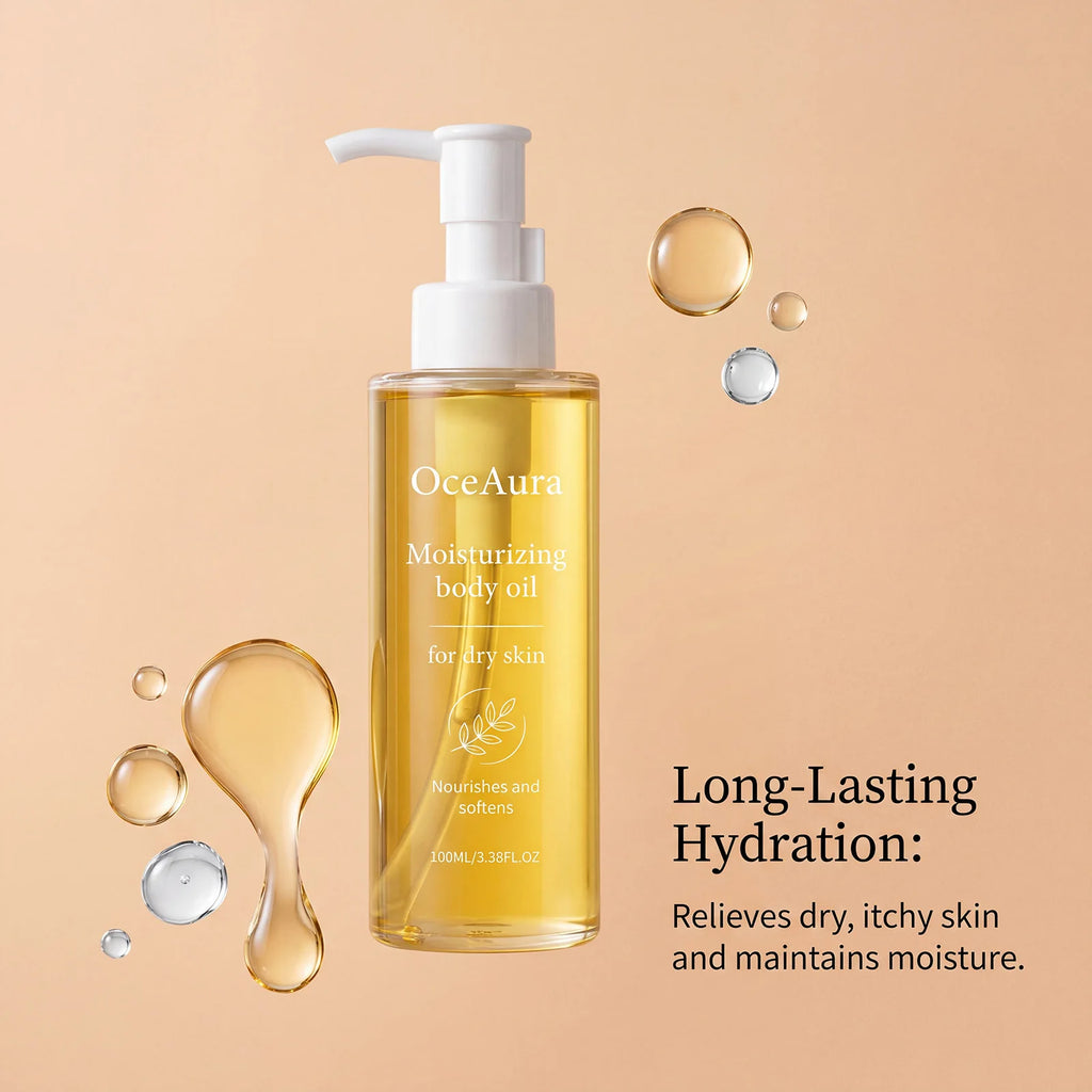 OceAura Moisturizing Body Oil Castor Seed Infused Dry Rough Skin Repair Itch Relief Non-Greasy Fast Absorbing Hydrating Lotion Qme