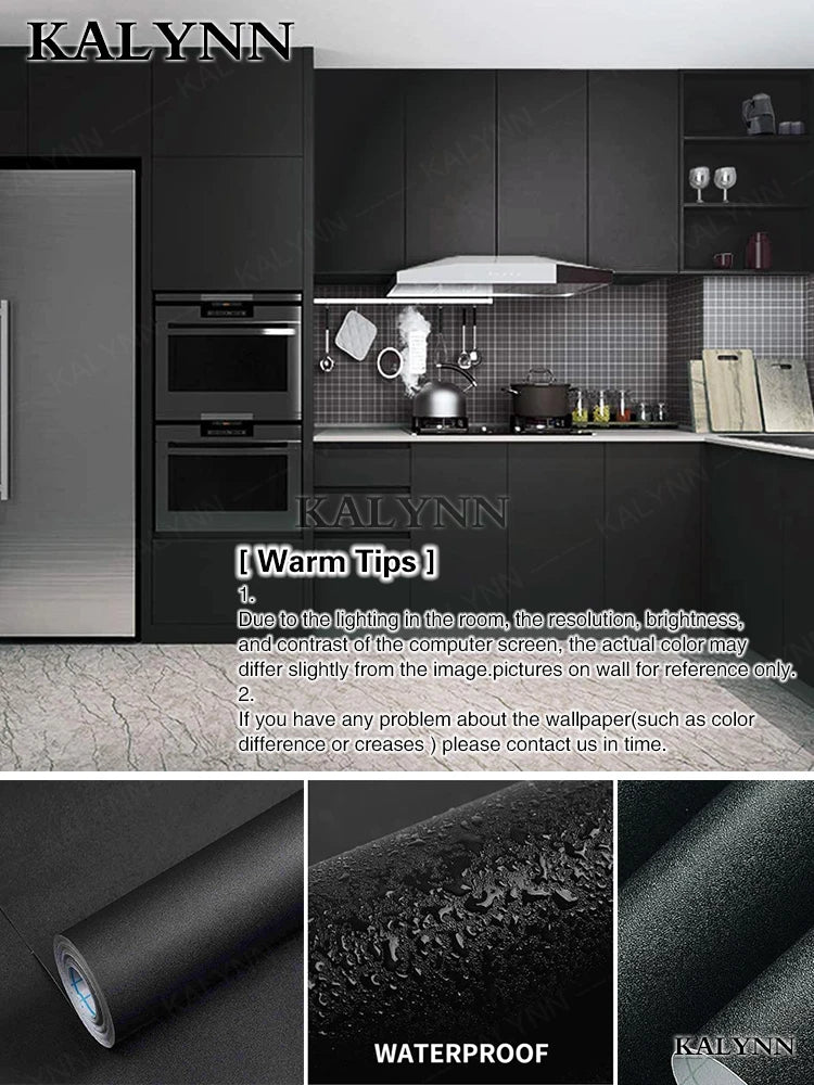 Solid Waterproof Wallpaper Room Self-adhesive Black White Wardrobe