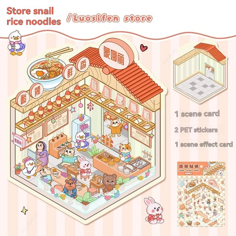 DIY 3D Landscaping Stickers Miniature Scene Cabin Scene Stacking Pasting Hand Account Cute Gift for Kid Child Qme Luosifen store