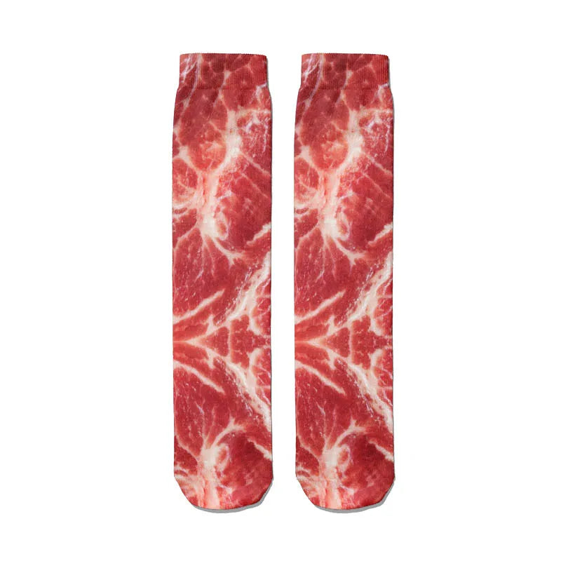 Very Popular Pork Belly Printed Socks Women's Happy Food Kawaii Qme style8 One Size
