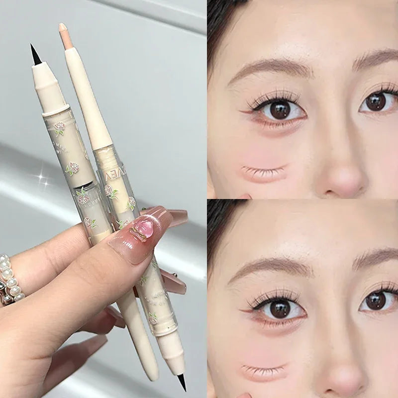 Double Head Matte Pearlescent Eyeliner Pen Highlighter Brightening Shadow Under Eyelid Liner Liquid Contour Lying Silkworm Pen Qme