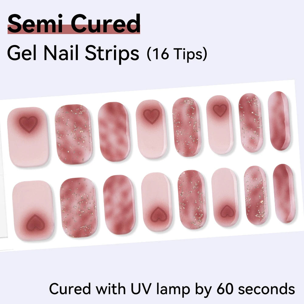 16Tips Semi-cured Gel Nail Sticker Colorful French Glitter UV LED Qme NF240175