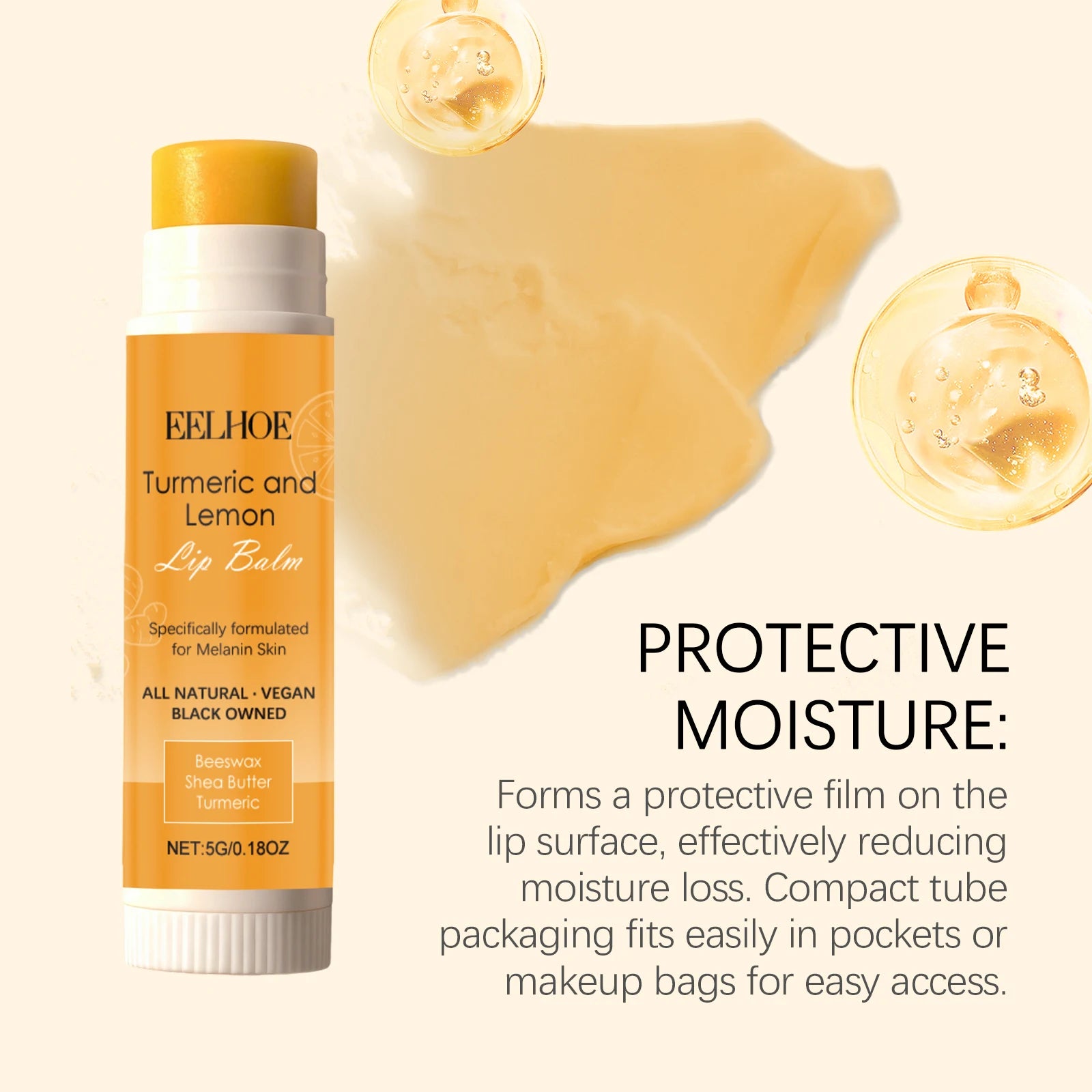Turmeric Lemon Lip Balm Brightening Moisturizing Softens Lip Skin Protective Lip Care Cream for Dry Chapped Lips Daily Hydrating Qme