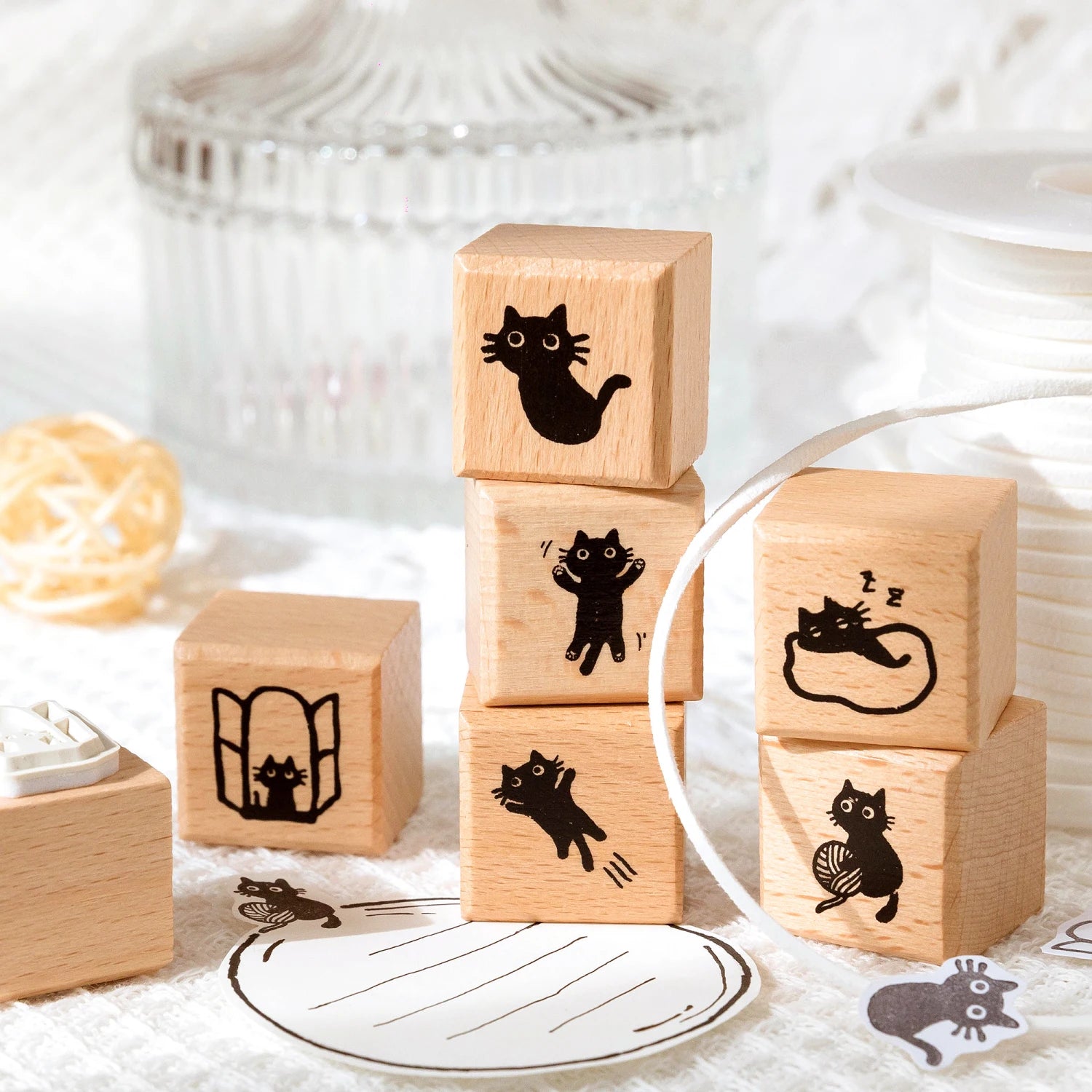 Cute Little Black Cat Decoration Stamp Retro Wooden Rubber Stamps for Scrapbooking Stationery DIY Decorative Craft Standard Seal Qme