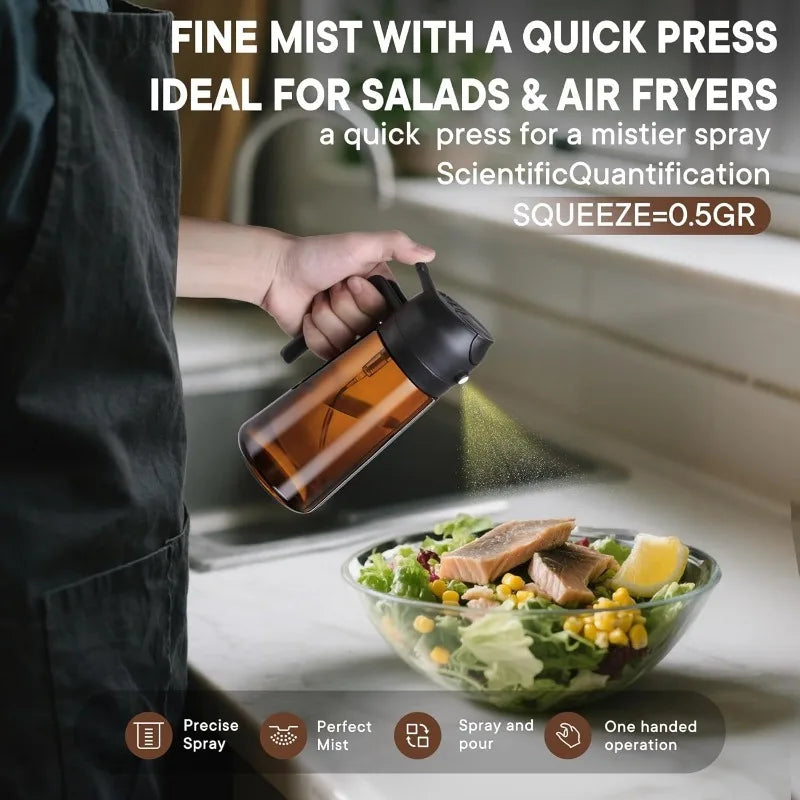 470ML/16oz Olive Oil Dispenser 2 in 1-spray and Pour Glass Oil Sprayer Used for Cooking Air Fryer Barbecue Baking Salad Qme