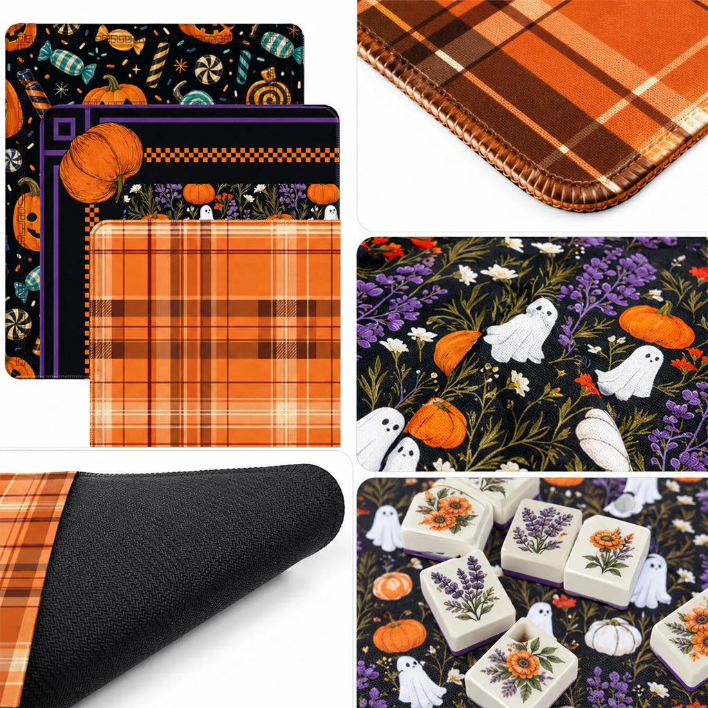 Halloween Pumpkin Ghost Elements Decorative Table Pad for Mahjong Party Home Table Placemat Foldable Durable Multipropose Mat Qme