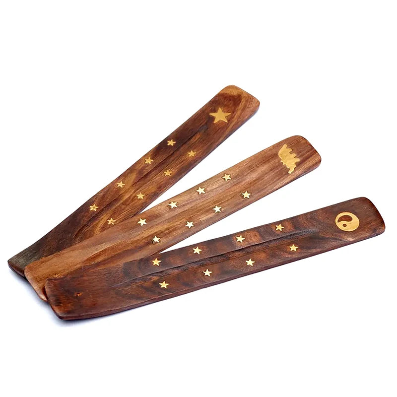 Natural Wooden Incense Stick Holder Ash Catcher Burner Stand Rack Qme