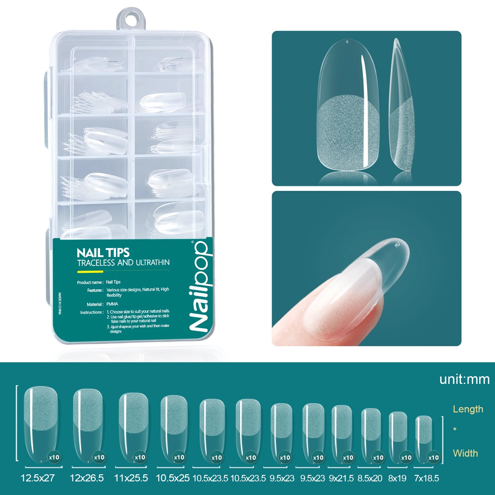 Nailpop Soft Gel Tips Nails Acrylic Material Half Almond Artificial Qme Oval 001-120pcs