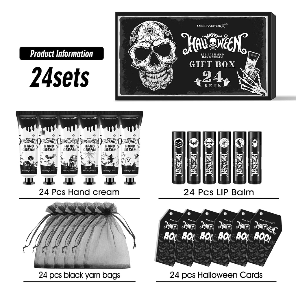 Halloween assembly gift 96PCS/box hand cream lipstick in bulk with BOO card and black gift bag Qme 24 sets gift