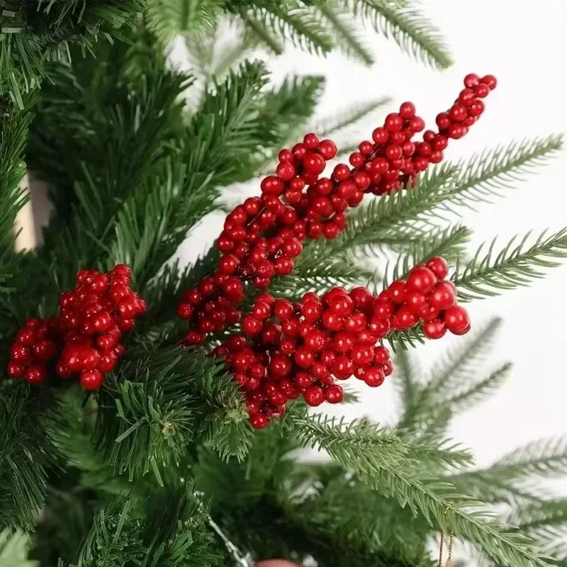 Christmas Artificial Berries Decoration Red Berry Branches for Xmas Tree Party Home Table Ornaments Red Fruit Wreath DIY Gift Qme
