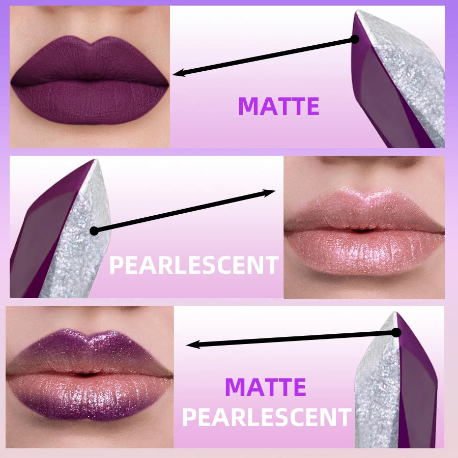 Purple Glitter Two-tone Lipstick Red Rose Moisturizing Lipsticks Qme