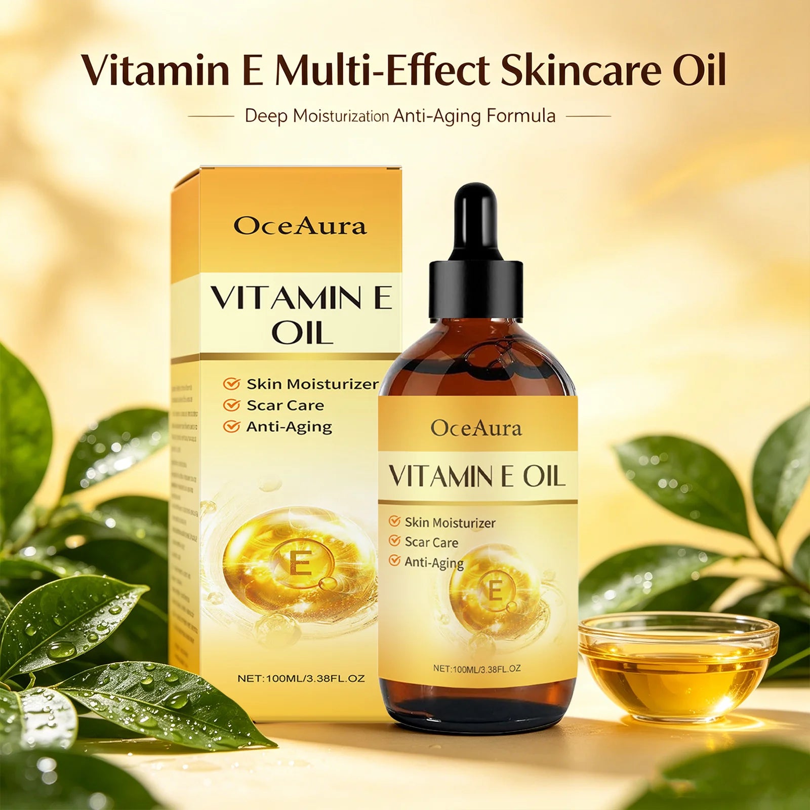 OceAura Vitamin E Oil Deep Moisturizing Fine Line Reducing Scar Repairing Hair Luster Boosting Multi Purpose Essential Oil 100mL Qme