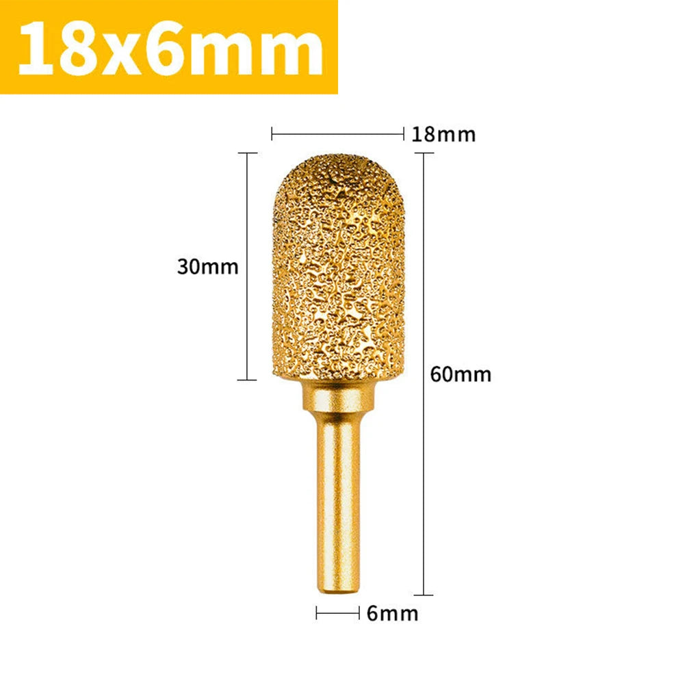 1PC 8-25mm Diamond Grinding Head 6mm Round Handle For Metal Stone Engraving Polishing Burr Tools Qme 18mm