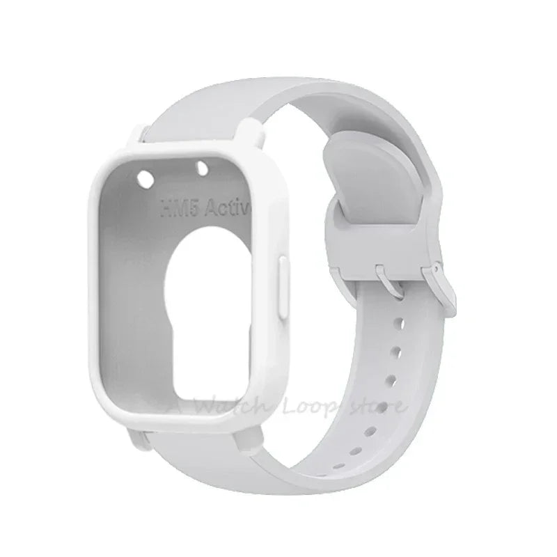 Silicone Case + Strap for Redmi Watch 5 Lite / 5 Active Repacement Bracelet Belt Smart Watchband Protective Shell Cover Qme WH For Redmi 5 Active