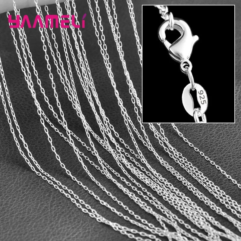 5PCS Solid 925 Sterling Silver Stamp Jewelry Chains Necklace with Lobster Clasps fit Men Women Pendant 18 Designs 16-30 Inch Qme