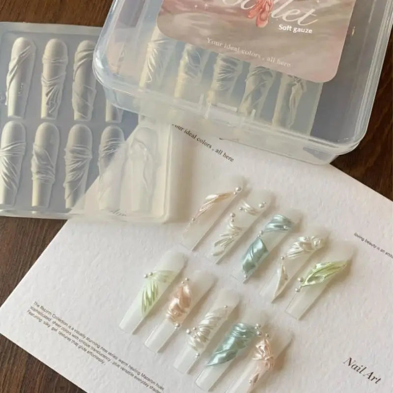 Soft Silk Nail Art Mold DIY Transparency Ribbon Patterns 3D Manicure Qme