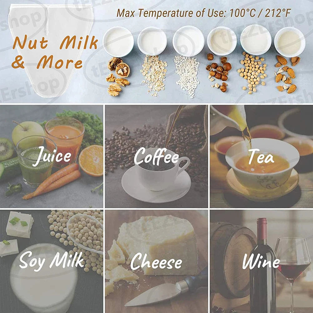 3Pcs Filter Bags Nut Milk Bag Strainer Cloth Fine Mesh Juice Filter Bag for Production Vegan Nut Milk Almond Milk Filter Bags Qme
