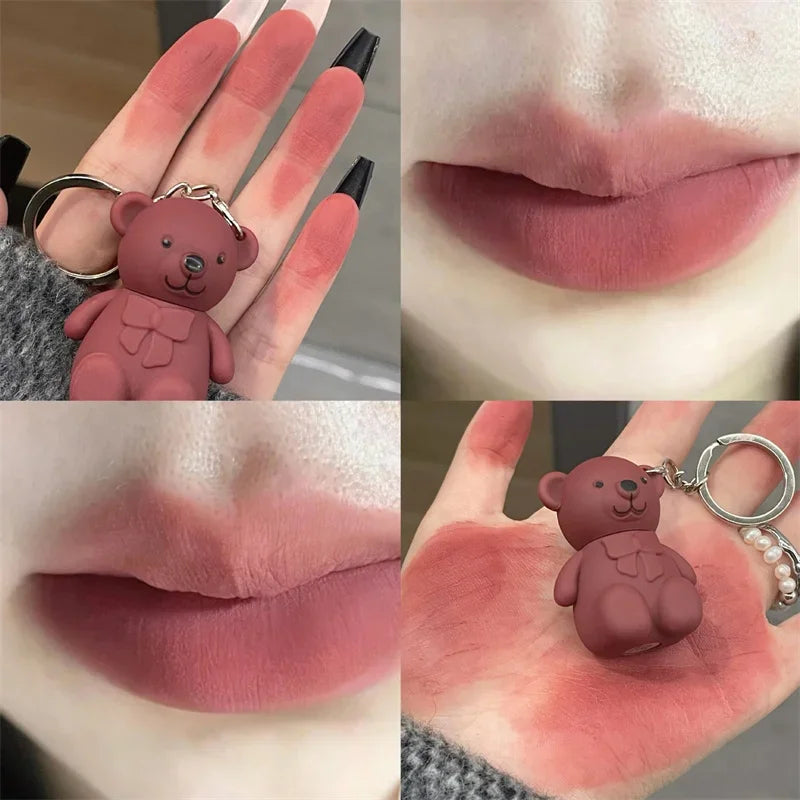 Matte Velvet Lipglaze Waterproof Long Lasting Cute Bear Lipglosses Silky Smooth Liquid Lipstick Makeup Sexy Women Lip Balm Gift Qme